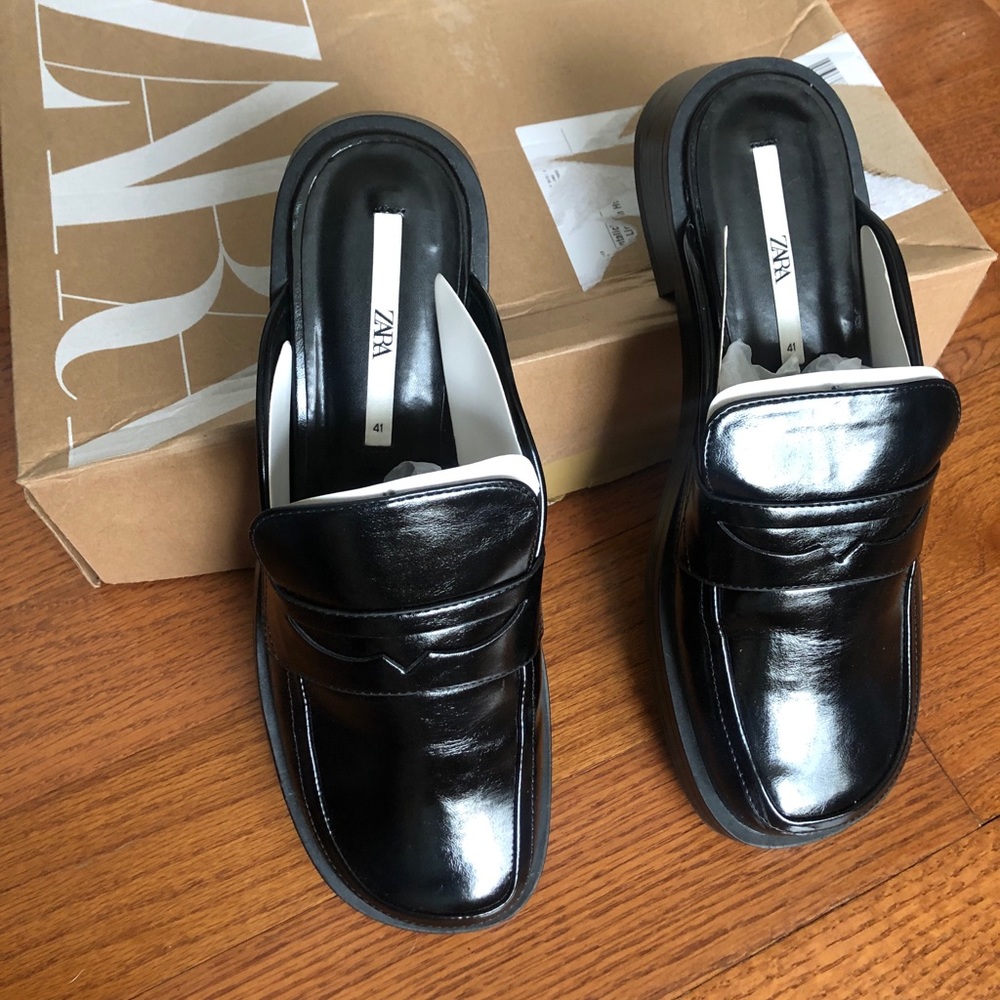 Size 10 patent black mules from Zara.